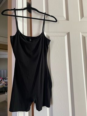 SKIMS Black Ribbed Spaghetti Strap Romper